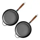 2x 29cm Round Cast Iron Frying Pan Skillet Steak Sizzle Platter Helper Handle