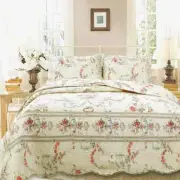 NEW! ~ COZY SHABBY CHIC COUNTRY YELLOW RED BLUE PINK GREEN LEAF ROSE QUILT SET
