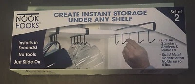 Nook Hooks Set Of 2 Solid Metal Under Shelf Storage Hooks Just Slide On No Tools
