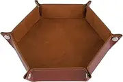 HiLLeo DND Dice Tray Hexagon Portable Folding Dice Rolling Tray for Dungeons and Dragons MTG RPG Role Playing Table Games and Dice Games (Brown)