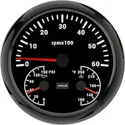 ELING 110mm 3 in 1 Tachometer 0-6000RPM with 0-150 Psi Oil Pressure Gauge Water Temperature Meter with Backlight for Vessels Yachts RV 12V 24Volts (Black+Black, 0-6000RPM)