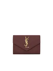 Saint Laurent Cassandre Matelasse Small Envelope Wallet Embossed Leather in Rouge Legion