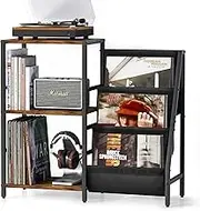 Vinyl Record Storage, Record Player Stand with 3-Tier Vinyl Storage, Turntable Stand Up to 200 Albums, Record Player Table for Vinyl Records, Vinyl Record Holder for Living Room