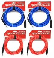4 Rockville 20' Male REAN XLR to 1/4'' TRS Cable (2 Red and 2 Blue)