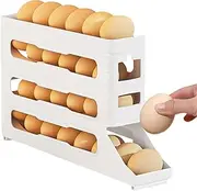 Rolling Egg Dispenser - 4 Layer Auto Rolling Fridge Egg Organizer | Space Saving Egg Holder for Fridge and | Slide Egg Organizer for Organizing Eggs (White)
