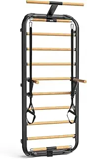 DHT Swedish Ladder 2.0, Wood Stall Bar with Suspension Trainer Straps, Pull-Up Dip Bar Attachment, 11 Strategic Rods, for Home, School, Physical Therapy and Gymnastics