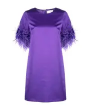 feather-trim satin dress XS Purple