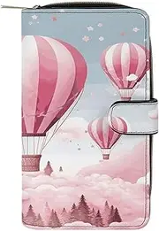 [RTSEBVN] Leather Wallet Multifunction Long Wallet Fashion Pink Hot Air Balloon Printing Leather Purse with For Women And Men, style, 19.7x11x3.5cm, Leather Wallet
