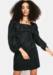 [Glamorous] Black Brocade Mini Dress
