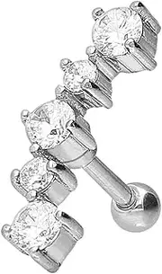 [PIERCINGLINE] Surgical Steel Ear Piercing | 5 Crystals | Piercing Jewellery Ear Stud Helix, Stainless Steel