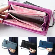 Zip Wristlet Wallet Leather Ladies Solid Colors Clutch Card Organizer Long Purse