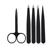 Stainless Steel Brow Remover 5Pieces Eyebrow Tweezers Set with Curved Scissors