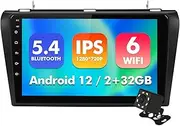 9 Inch IPS Touchscreen Android 12 Car Stereo for Mazda 3 2004-2009 with Wireless CarPlay & Android Auto 2+32GB Car Radio, Support GPS, WiFi 6, Bluetooth 5.4, FM Radio, Backup Camera, SWC, Dual USB