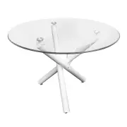 HomeStar Orion Modern Round Dining Table 100cm Glass Top Metal Base - White