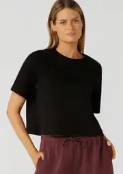 [Lorna Jane] Go-To Classic Crop T-shirt in Black, Cotton, Size - Large L Black