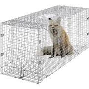 Live Animal Cage Trap, 50" x 20" x 26" Humane Cat Trap Galvanized Iron, Folding Animal Trap with Handle for Stray Dogs, Armadillos, Raccoons, Marmots,