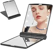 8 LED Light Pocket Makeup Mirror, Beauties Factory Battery Powered Compact Foldable Travel Portable Illuminated Handheld Tabletop Stand Purse Size Mirror 2 Sided (Black)