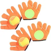 GOOHOCHY 6 Pcs 1 Set Outdoor Sports Set for Plush Catch Gloves and Throw Ball Game Includes of Orange Gloves Plush Balls for Preschool Playtime and Imaginative Fun