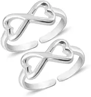 [Tongari] 925 Infinity Hearts Toe Rings in Pure 92.5 Sterling Silver for Women, Adjustable, Non-Precious Metal, No Gemstone