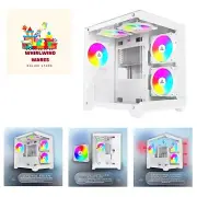 Prism Micro-ATX Gaming PC Cube Case w/ 5X 120mm ARGB Fans, 366 RGB Modes, Dua...