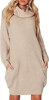 [Generic] Long Sleeve Backless Dress Women Sweater Dress Turtleneck Long Sleeves Pullover Knitted Sweater Loose Dress M Apparel