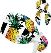 [YTYVAGT] Nurse Scrub Caps,Scrub Hats with Buttons and Cotton Sweatband,Tropical Pineapple Plant