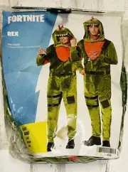 FORTNITE NEW! DINOSAUR REX PLUSH HOODED UNION SUIT BELT COSTUME HALLOWEEN TEEN