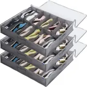 Surblue Under Bed Shoe Organizer Storage Bag with Transparent Grey 3 PC Set