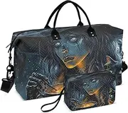 [ZRYSMY] Duffel Bag for Traveling, Goth Gothic Cat Witch Travel Bag Gym Bag, with Multiple Interior Pockets Shoulder Weekender Bag for Women Men with Toiletry Bag 20.5L x 1.9W x 13.8H, Multi-Colored