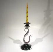 Hand Blown Glass Candle Stick Sculpture with Glass Candle, Dirwood Glass, n3801