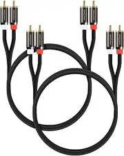 FosPower 2-Pack (0.9m / 3ft) 2 RCA M/M Stereo Audio Cable [24K Gold Plated | Copper Core] 2RCA Male to 2RCA Male [Left/Right] Premium Sound Quality Plug