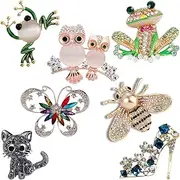 [YallFF] 7 Pieces Women Brooch Set Crystal Pin Vintage with Dragonfly Butterfly Hummingbird Owl Elephant Peacock Bee Animal and Insect Brooch Pin for Women Girls