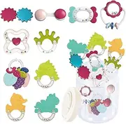KaeKid Baby Rattle Teething Toys for Babies 0-6-12 Months,10Pcs Early Educational Infant Toys Gift Set for Boy Girl, Newborn Sensory Toys with Storage Box(10PCS)