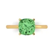 2.5Ct Cushion Cut Green Gemstone Solid Gold Solitaire Engagement Promise Ring