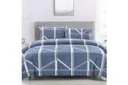 Harold Blue Quilt Cover Set Geometric Pattern Reversible Printed Microfiber Polyester King