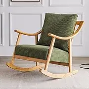 YTTSXAD Rocking Chair Wooden Glider Rocker Chair Nursing Chair Mid-Century Modern Upholstered Fabric Rocking Armchair with Ottoman & Thick Padded Cushion for Living Baby Room,Bedroom