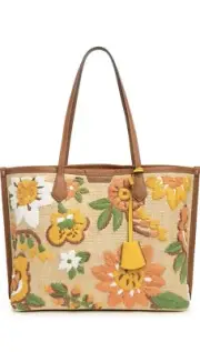 NWT Tory Burch Perry Floral Embroidered Straw Tote Bag