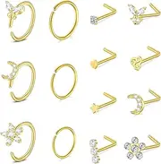 [D.Bella] 18G Nose Rings for Women Nose Rings Studs Stainless Steel L-Shaped Nose Studs Screw Nose Piercing Jewelry