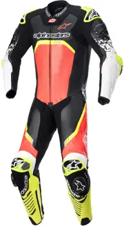 Alpinestars GP Tech V4, leather suit 1pcs. perforated , color: Black/Neon-Red/Neon-Yellow , size: 56