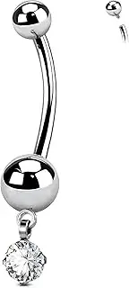 [OUFER] Belly Button Piercing, 14G Clear CZ Dangle Belly Button Ring, G23 Solid Titanium Internally Threaded Navel Piercing Jewelry, Belly Rings For Women