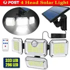 333 LED 4 Head Solar Motion Sensor Light Outdoor Garden Wall Security Flood Lamp