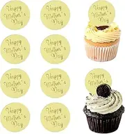 10 Pcs Happy Mother's Day Cupcake Toppers Mirror Engraved Charms Round Acrylic Cake Topper for Mother's Day Birthday Party DIY Cupcake Decoration Supplies