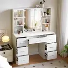 7 Drawers Dresser Desk Dressing Table Hollywood Lighted Mirror Vanity Set +Stool