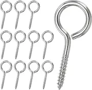 uxcell Screw Eyes 3/16 x 1.9 Inch / M4x50mm, 12 Pcs 304 Stainless Steel Eye Screw Hooks Self Tapping Eye Bolt for Wood Securing Cables Wire, Indoor & Outdoor Use, Silver