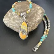 WoMens BumbleBee Jasper Pendant Navajo Pearls Sterling Silver Necklace 16879