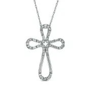 0.2 CT. T.W. Natural Diamond Loop Cross Pendant in 10K White Gold