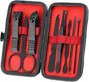Nail Clippers Set Black Nail Clippers Set Full Set of Men's Nail Clippers Set Box Acne Needles Nail Groove Special Pedicure Knife Tools for Home Use Nail Clippers Portable Set(Red,8PCS)
