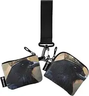 [XYMZR] Halloween Crow Crown Mini Zip Around Wristlet keychain Wallet for Women Personalized Pattern Detachable Dual Pouch Wristlet Portable Wallet Phone Coin Purse, Multi-colored, One Size