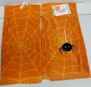 SET OF 2 SAME PRINTED TERRY TOWELS,HALLOWEEN SPIDER ON SPIDER'S WEB ON ORANGE,AM