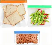 Reusable Food Storage Bags, 10 Pack Freezer Bags Dishwasher Microwave Safe, Stand Up Silicone and BPA Free Reusable Sandwich Bags, 3 Sizes for Marinate Meats, Sandwich, Snack, Cereal, Travel Item